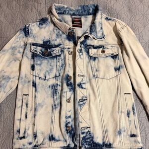 Akademiks Blue and White Acid Wash Denim Jacket Sz L